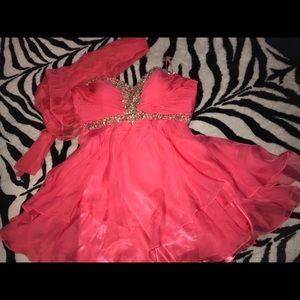 Cinderella coral pink beaded strapless dress